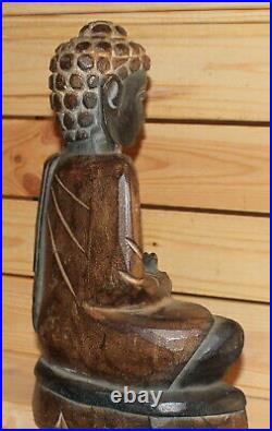 Vintage hand carving wood statuette Gautama Buddha