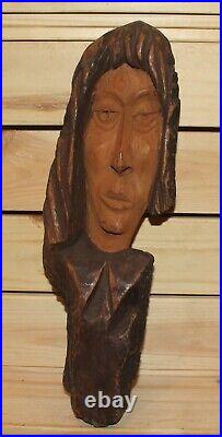Vintage hand carving wood wall hanging figurine man portrait