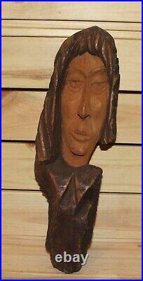 Vintage hand carving wood wall hanging figurine man portrait