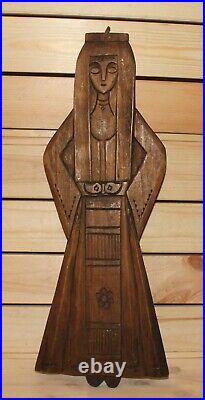 Vintage hand carving wood wall hanging plaque girl with folk costumes