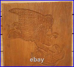 Vintage hand carving wood wall hanging plaque hawk catch bird