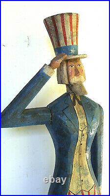 Vintage hand made folk art Uncle Sam, original paint, 34 1/4 tall