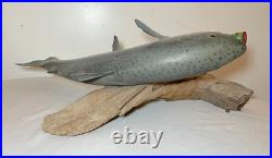 Vintage handmade EG carved wood silver wall fish mount trophy sculpture