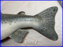 Vintage handmade EG carved wood silver wall fish mount trophy sculpture