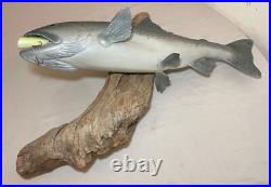 Vintage handmade EG carved wood silver wall fish mount trophy sculpture