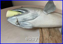 Vintage handmade EG carved wood silver wall fish mount trophy sculpture