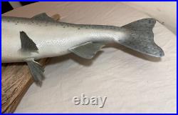 Vintage handmade EG carved wood silver wall fish mount trophy sculpture