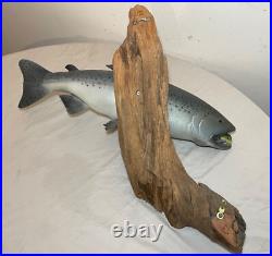 Vintage handmade EG carved wood silver wall fish mount trophy sculpture