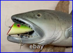 Vintage handmade EG carved wood silver wall fish mount trophy sculpture