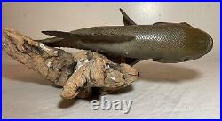 Vintage handmade EG carved wood smallmouth bass wall fish mount trophy sculpture