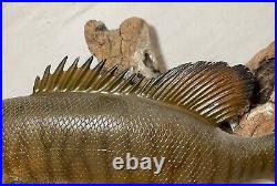 Vintage handmade EG carved wood smallmouth bass wall fish mount trophy sculpture