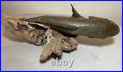 Vintage handmade EG carved wood smallmouth bass wall fish mount trophy sculpture