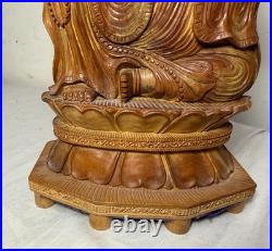 Vintage intricate hand carved wood Balinese Guanyin Buddha statue sculpture art