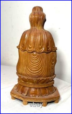 Vintage intricate hand carved wood Balinese Guanyin Buddha statue sculpture art
