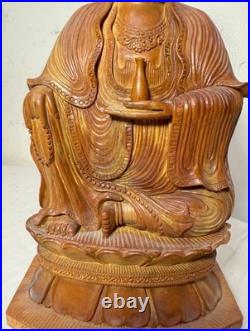 Vintage intricate hand carved wood Balinese Guanyin Buddha statue sculpture art