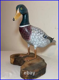 Vintage lifesize hand carved wood Folk Art mallard duck decoy sculpture statue