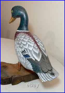 Vintage lifesize hand carved wood Folk Art mallard duck decoy sculpture statue