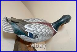 Vintage lifesize hand carved wood Folk Art mallard duck decoy sculpture statue
