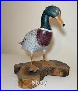 Vintage lifesize hand carved wood Folk Art mallard duck decoy sculpture statue