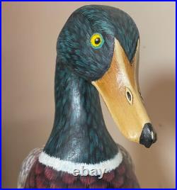 Vintage lifesize hand carved wood Folk Art mallard duck decoy sculpture statue