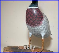 Vintage lifesize hand carved wood Folk Art mallard duck decoy sculpture statue