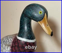 Vintage lifesize hand carved wood Folk Art mallard duck decoy sculpture statue