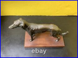 Vintage metal bronze Borzoi Wolfhound sculpture on wood base 5lbs