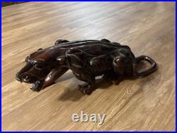 Vintage mid century Handmade Wooden Panther Sculpture