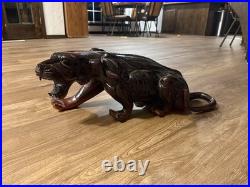 Vintage mid century Handmade Wooden Panther Sculpture