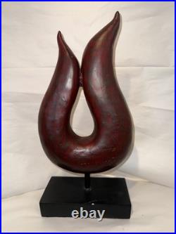 Vintage mid-century-modern abstract wood sculpture of flame-like form 15.5 Tall