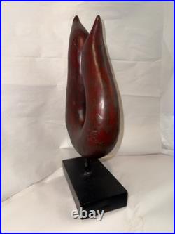 Vintage mid-century-modern abstract wood sculpture of flame-like form 15.5 Tall
