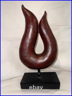 Vintage mid-century-modern abstract wood sculpture of flame-like form 15.5 Tall