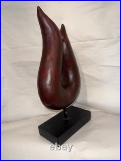 Vintage mid-century-modern abstract wood sculpture of flame-like form 15.5 Tall
