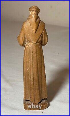 Vintage mini carved wood religious Saint Francis Jesus sculpture statue figure