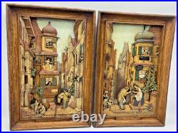 Vintage pair of french low relief sculptures 1970's german cities