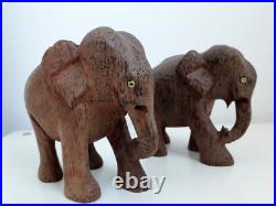 Vintage pair of wood elephants elephant sculpture wooden statue handcarved craft