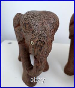 Vintage pair of wood elephants elephant sculpture wooden statue handcarved craft