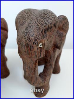 Vintage pair of wood elephants elephant sculpture wooden statue handcarved craft