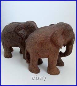 Vintage pair of wood elephants elephant sculpture wooden statue handcarved craft