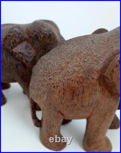 Vintage pair of wood elephants elephant sculpture wooden statue handcarved craft