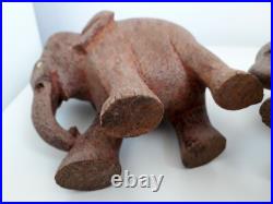 Vintage pair of wood elephants elephant sculpture wooden statue handcarved craft