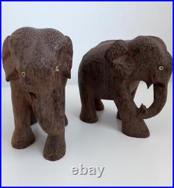 Vintage pair of wood elephants elephant sculpture wooden statue handcarved craft
