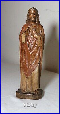 Vintage religious hand carved wood folk art Jesus Christ statue sculpture santos
