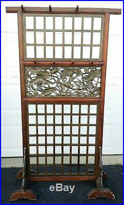 Vintage room divider with hangers sculptural panels asian style birds lotus 69t