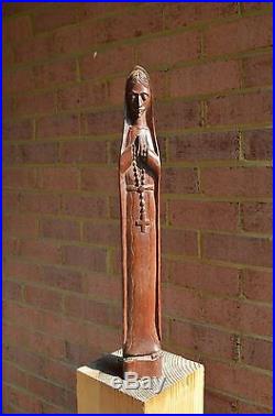 Vintage wood carved madonna virgin praying sculpture santo 22' 1/2 tall