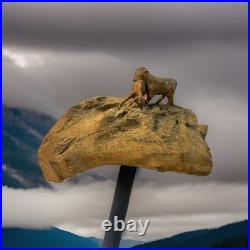 Vintage wood carving folk art Very Large. Tiger Hunting With Prey In Mouth