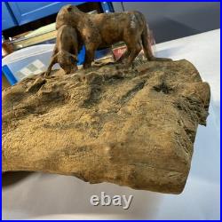 Vintage wood carving folk art Very Large. Tiger Hunting With Prey In Mouth