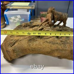 Vintage wood carving folk art Very Large. Tiger Hunting With Prey In Mouth