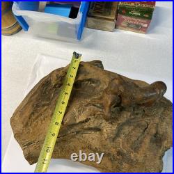 Vintage wood carving folk art Very Large. Tiger Hunting With Prey In Mouth