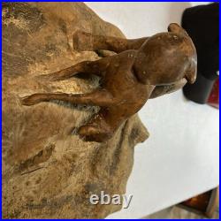 Vintage wood carving folk art Very Large. Tiger Hunting With Prey In Mouth